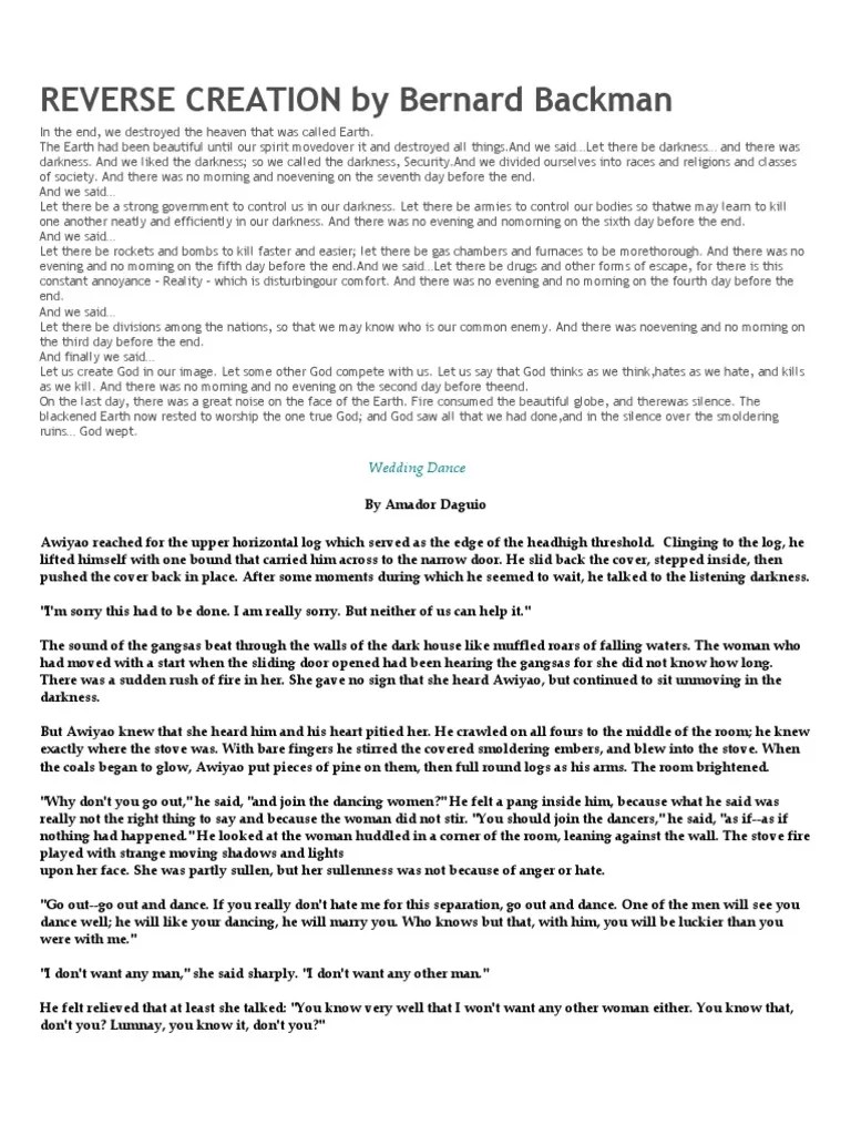 REVERSE CREATION By Bernard Backman: Wedding Dance | PDF