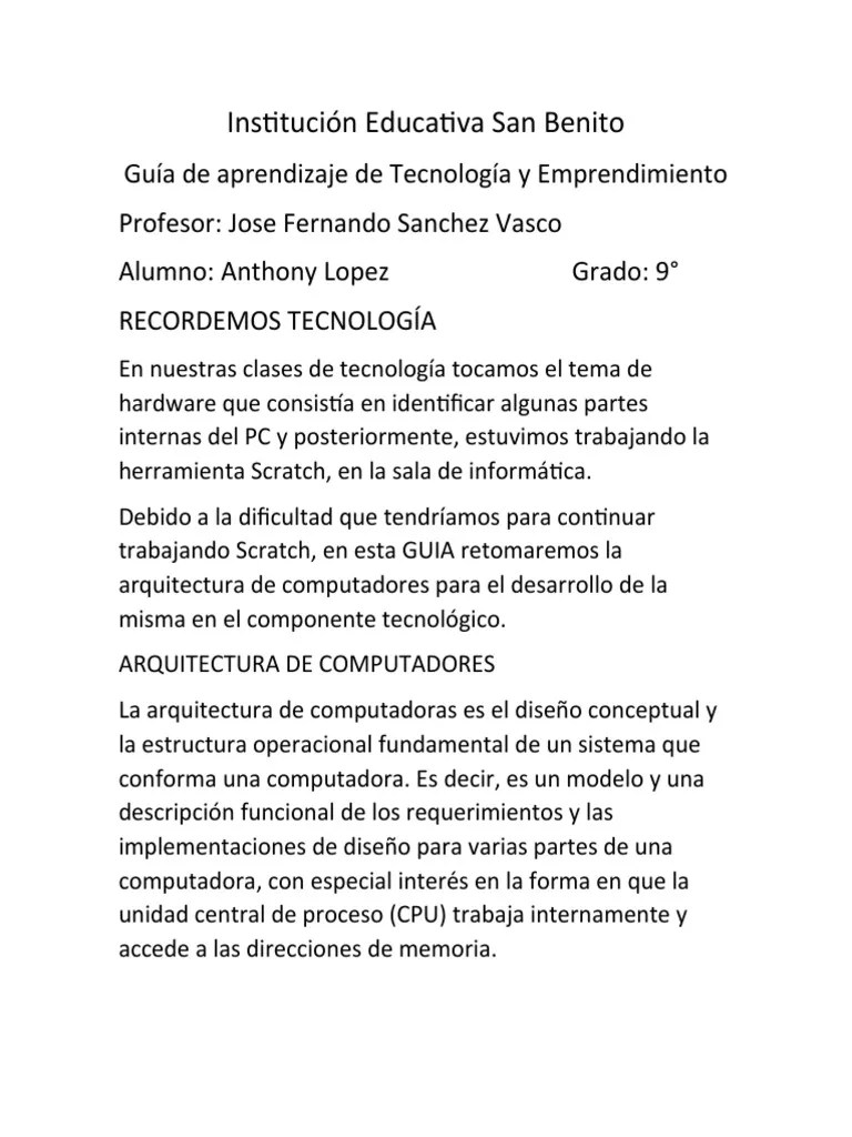 Guia De Aprendizaje De Tecnologia Grado 9° | PDF | Poco | Hardware De La Computadora