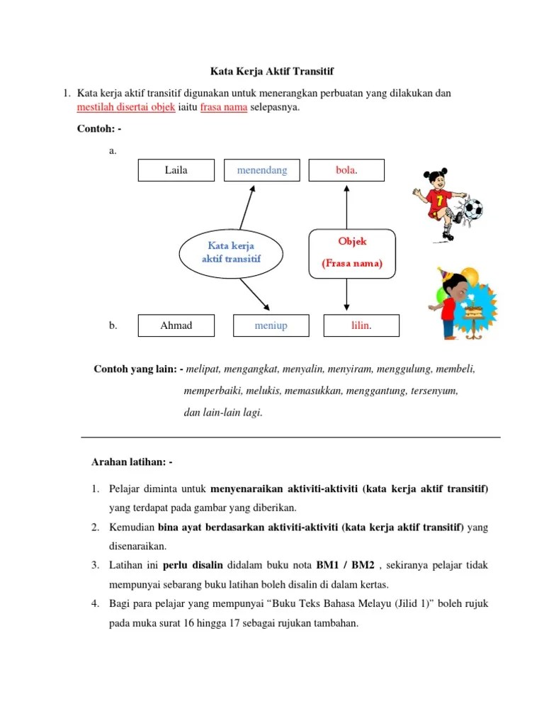 Himpunan latihan pemahaman bahasa melayu tahun 3. Kata Kerja Aktif Transitif Edited Pdf