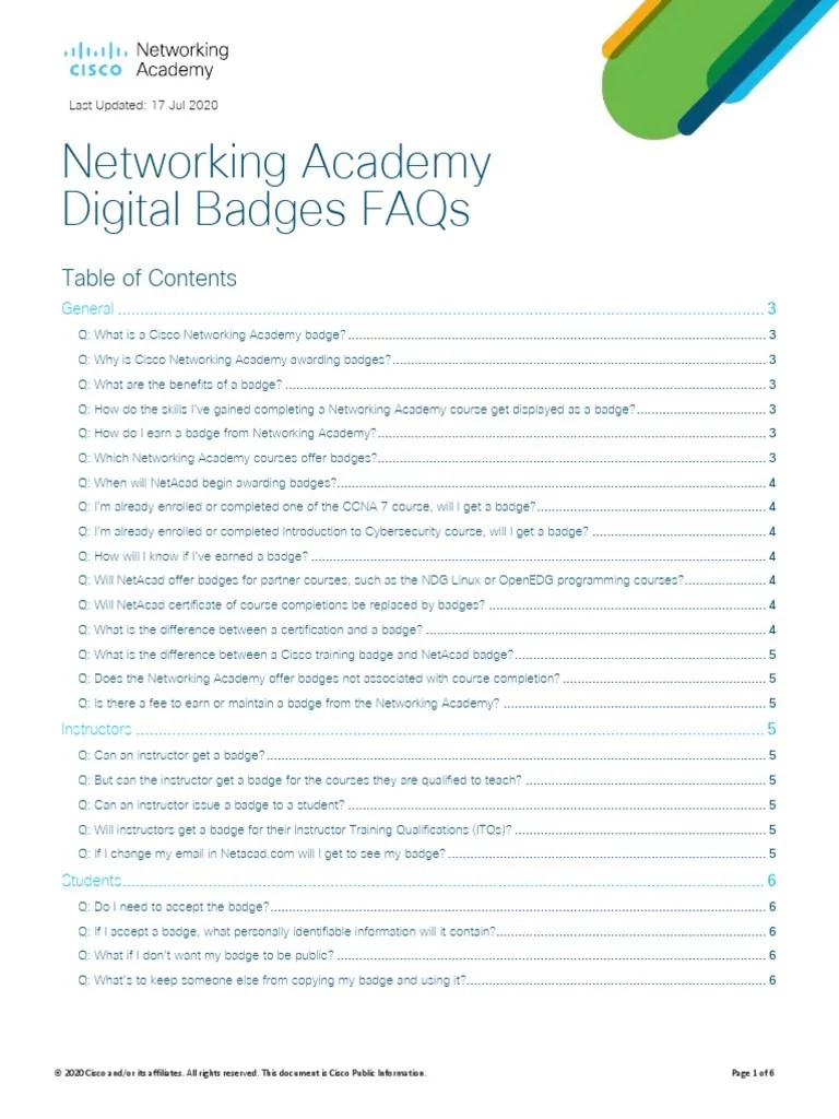 Networking Academy Digital Badges FAQ PDF | PDF | Cisco Certifications ...