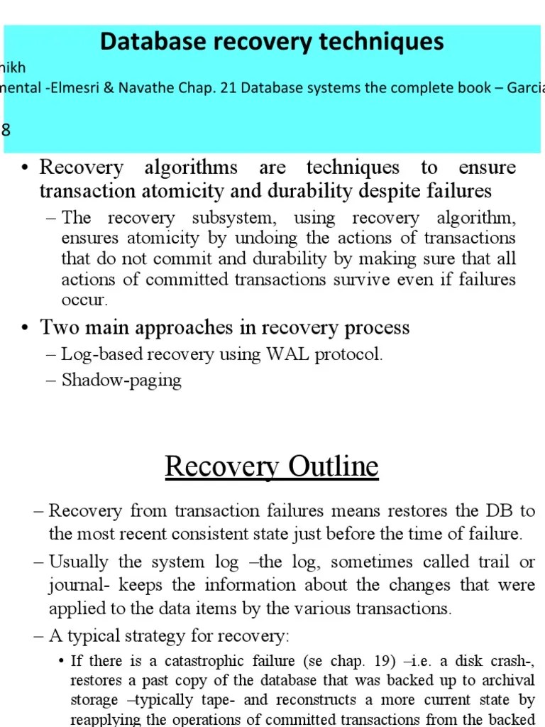Database Recovery Techniques | PDF | Database Transaction | Cache (Computing)