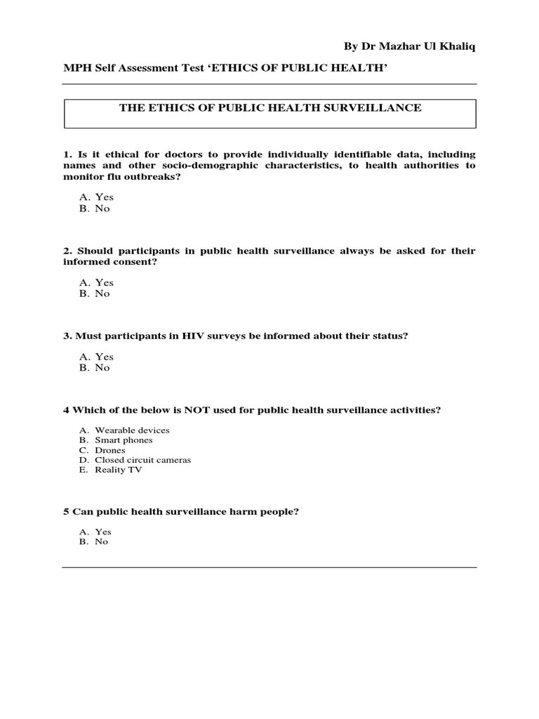 THE ETHICS OF PUBLIC HEALTH SURVEILLANCE MCQs | PDF | Surveillance | Public Health