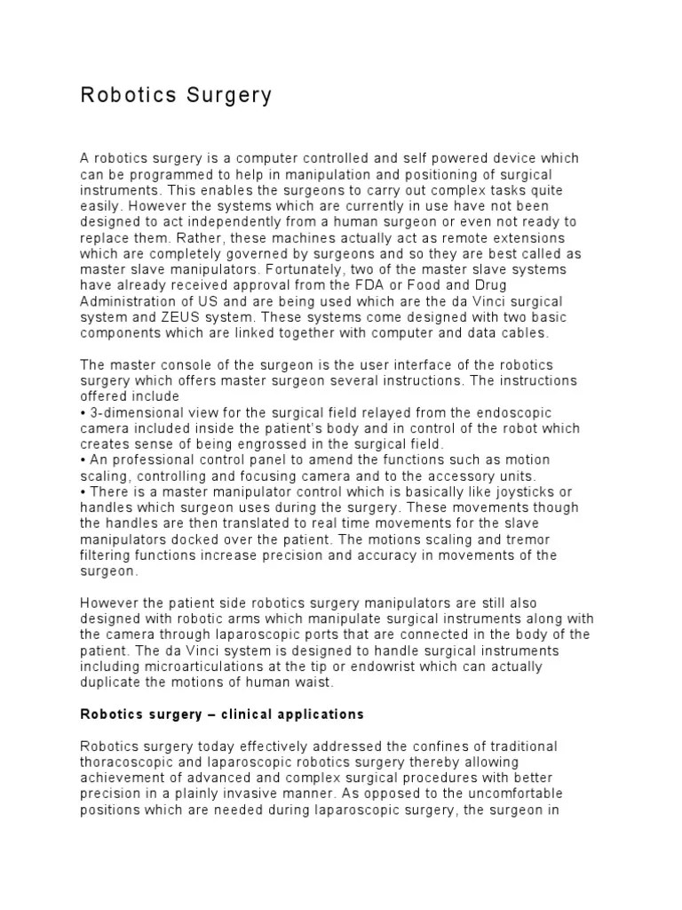 Robotics Surgery - Clinical Applications | PDF | Surgery | Robotics