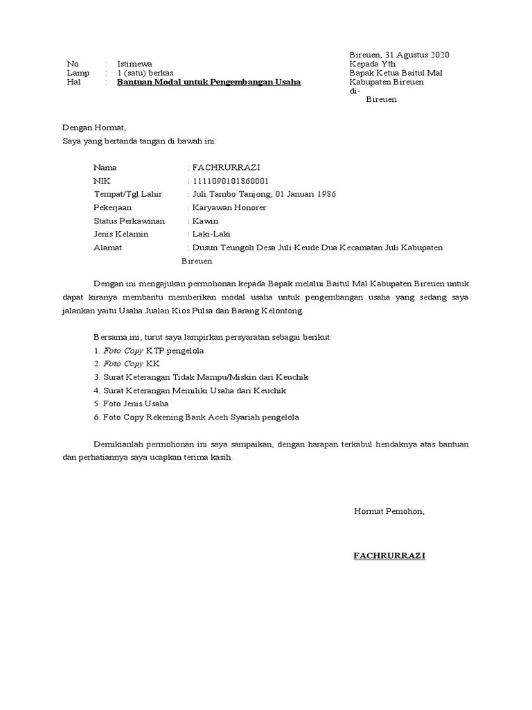 Udy tyas follow just dreamer and blogger. Surat Permohonan Bantuan Modal Baitul Mal Pdf