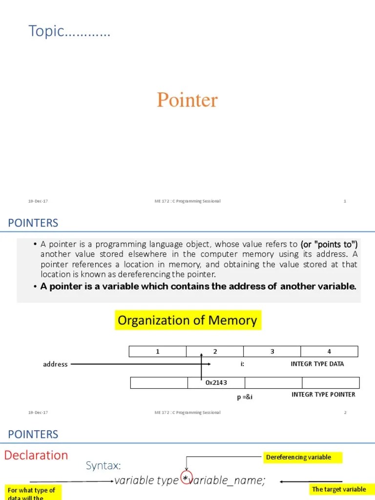 Topic : Pointer | PDF | Pointer (Computer Programming) | Array Data ...