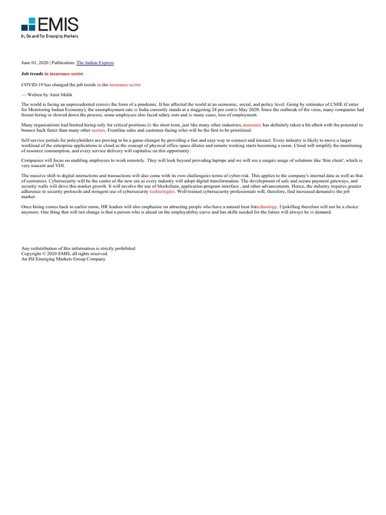 Job Trends In Insurance Sector | PDF | Employment | Insurance