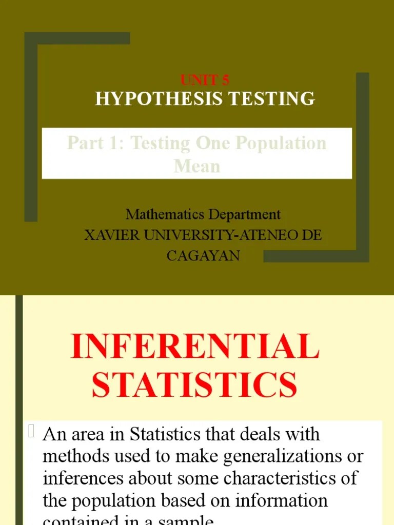 Unit 5.1 Hypothesis Testing (One Sample Mean) | PDF | Statistical ...