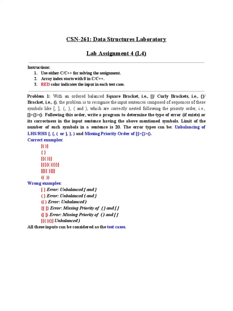 CSN-261: Data Structures Laboratory Lab Assignment 4 (L4) | PDF | C ...