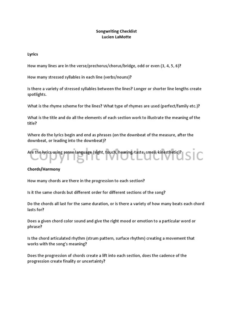 Songwriting Checklist PDF | PDF