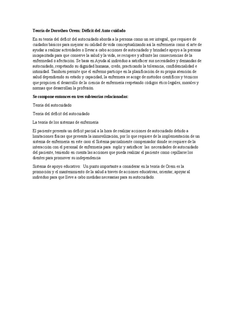 Teoría De Dorothea Orem | PDF