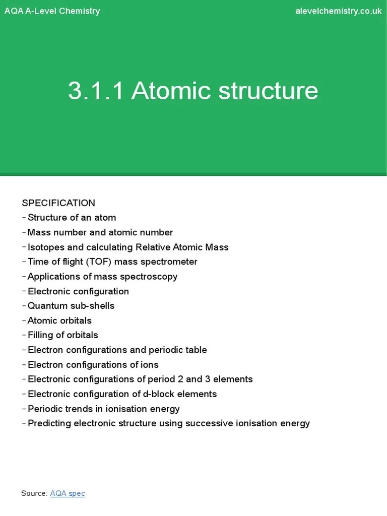 3.1.1 Atomic Structure: AQA Spec | PDF | Atomic Orbital | Electron ...