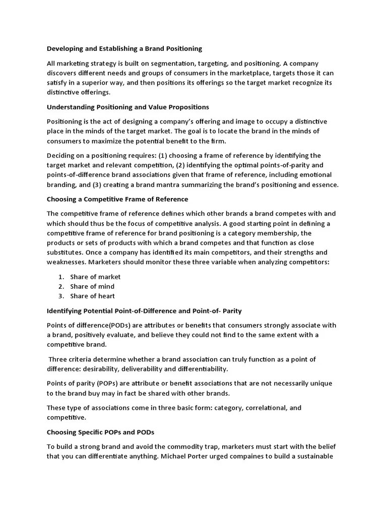 Developing And Establishing Brand Positioning | PDF | Brand | Media ...