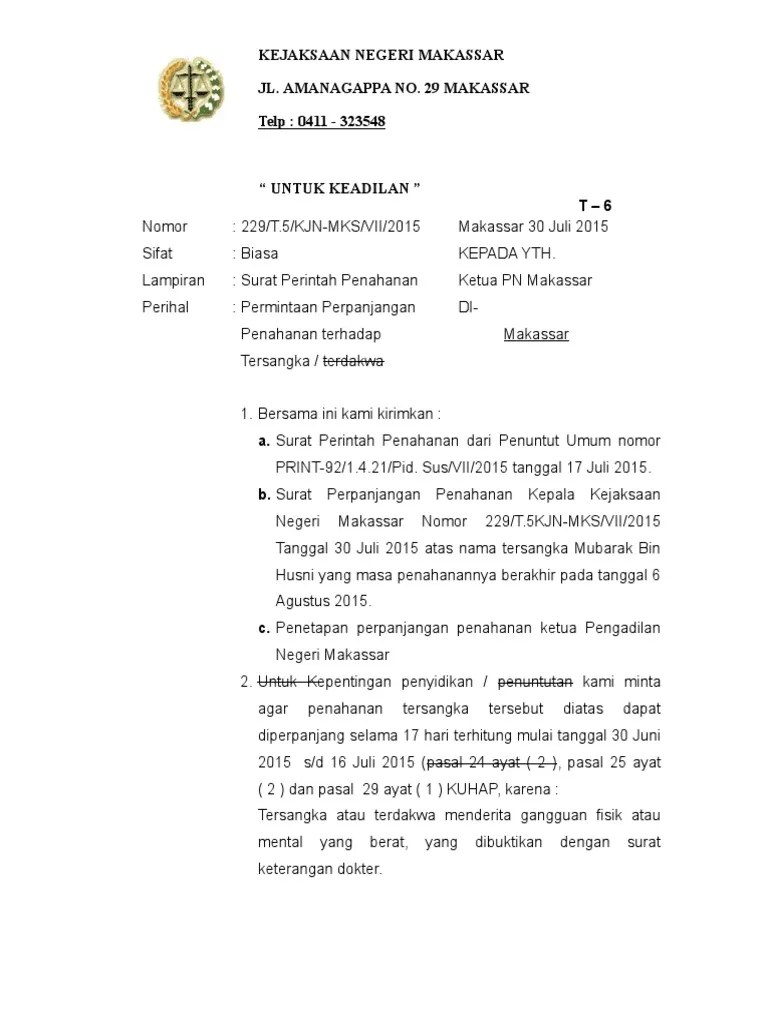 T-6 Permintaan Perpanjangan Penahanan | PDF