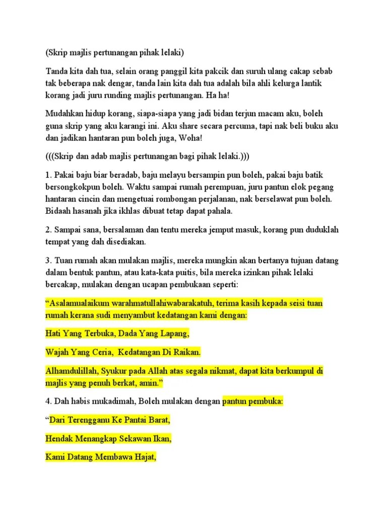Koleksi pantun di bawah ini nukilan pn zurinah hassan. Skrip Majlis Pertunangan Pihak Lelaki Pdf