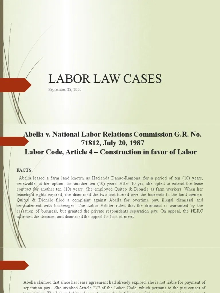 Analysis Of Key Labor Law Cases Regarding Employment Termination, Applicability Of Labor ...
