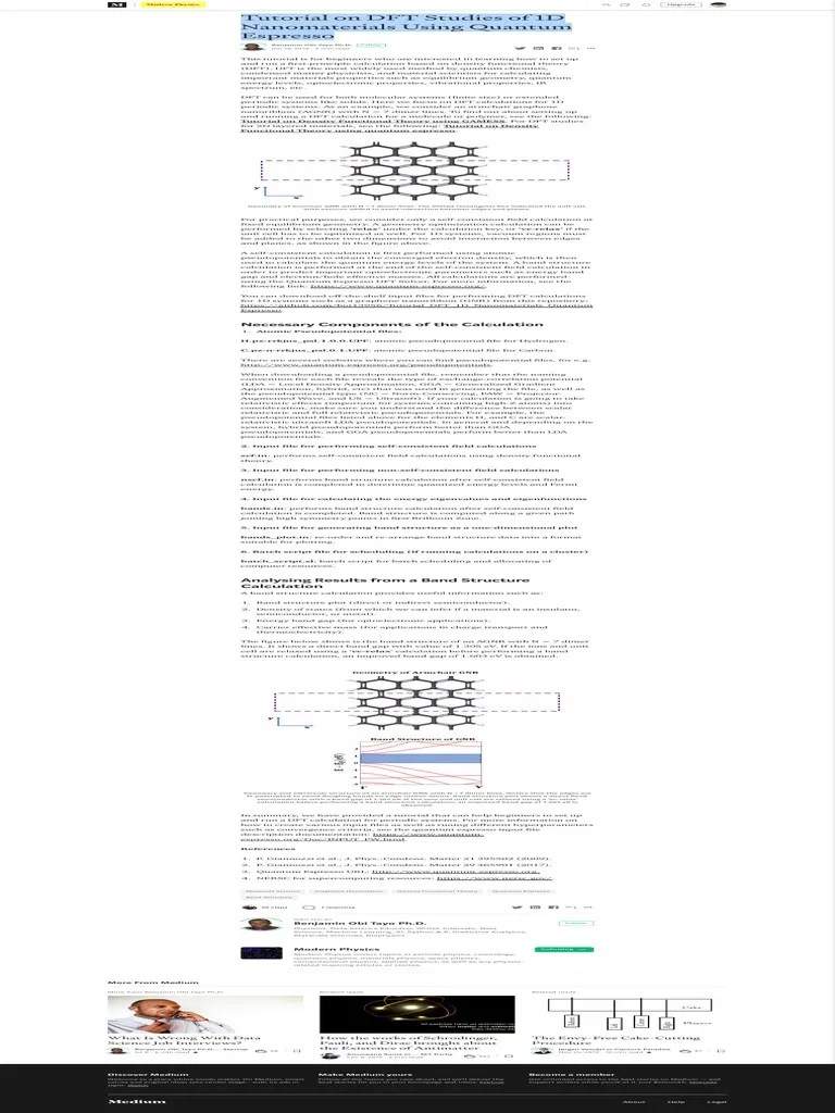 Tutorial On DFT Studies Of 1D Nanomaterials Using Quantum Espresso By ...