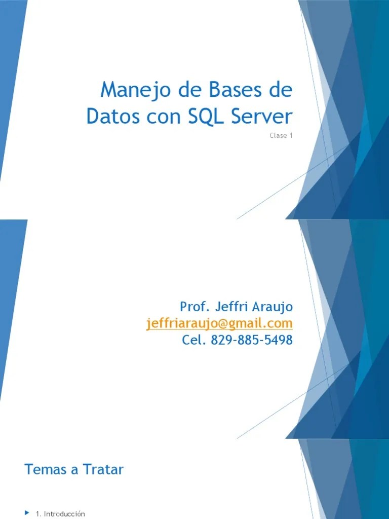 Manejo De Bases De Datos Con SQL Server | Descargar Gratis PDF | SQL ...