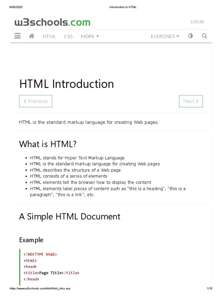 Introduction To HTML | PDF | Html | Html Element