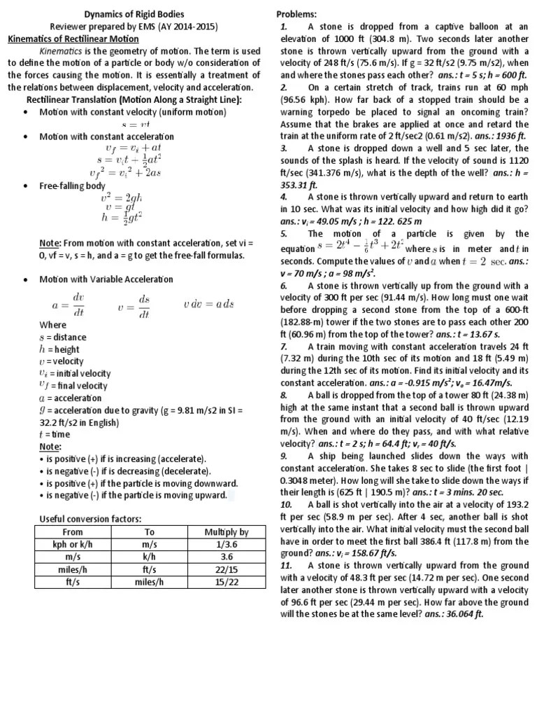 Dynamics Of Rigid Bodies Part 1 (Edited) | PDF | Acceleration | Velocity