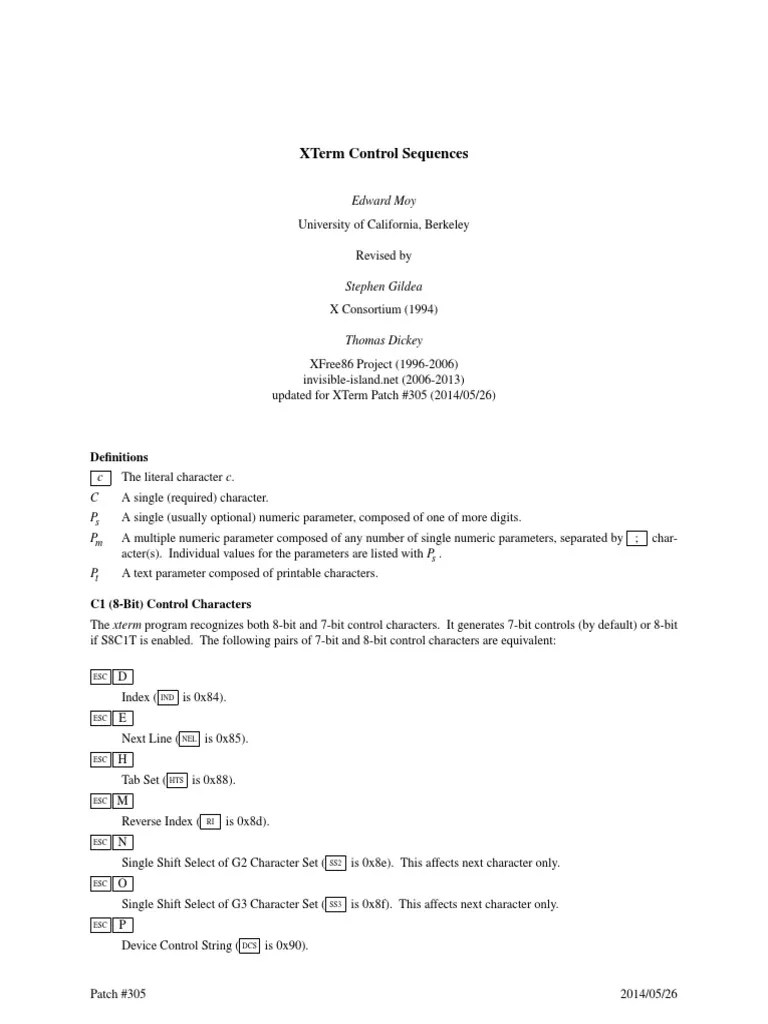 XTerm Control Sequences: A Technical Reference For Standard VT100 Mode Escape Code Sequences ...
