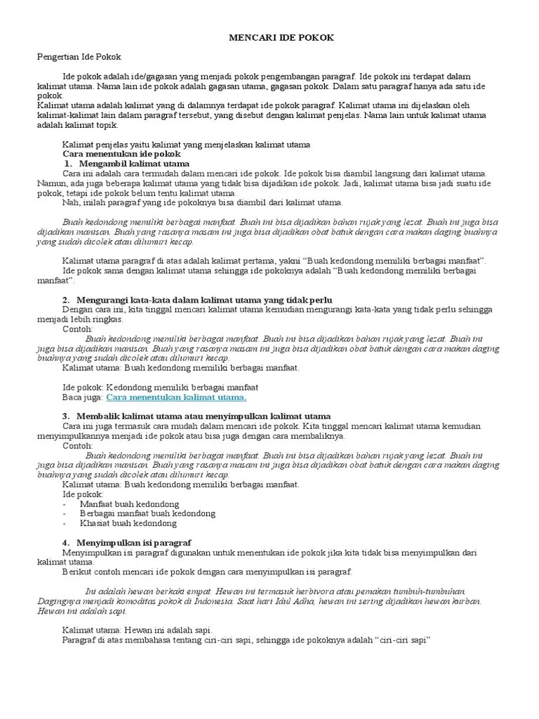 Jelaskan yang dimaksud dengan gagasan pendukung ! Materi Ipa Bahasa Indonesia Pengertian Ide Pokok Pdf
