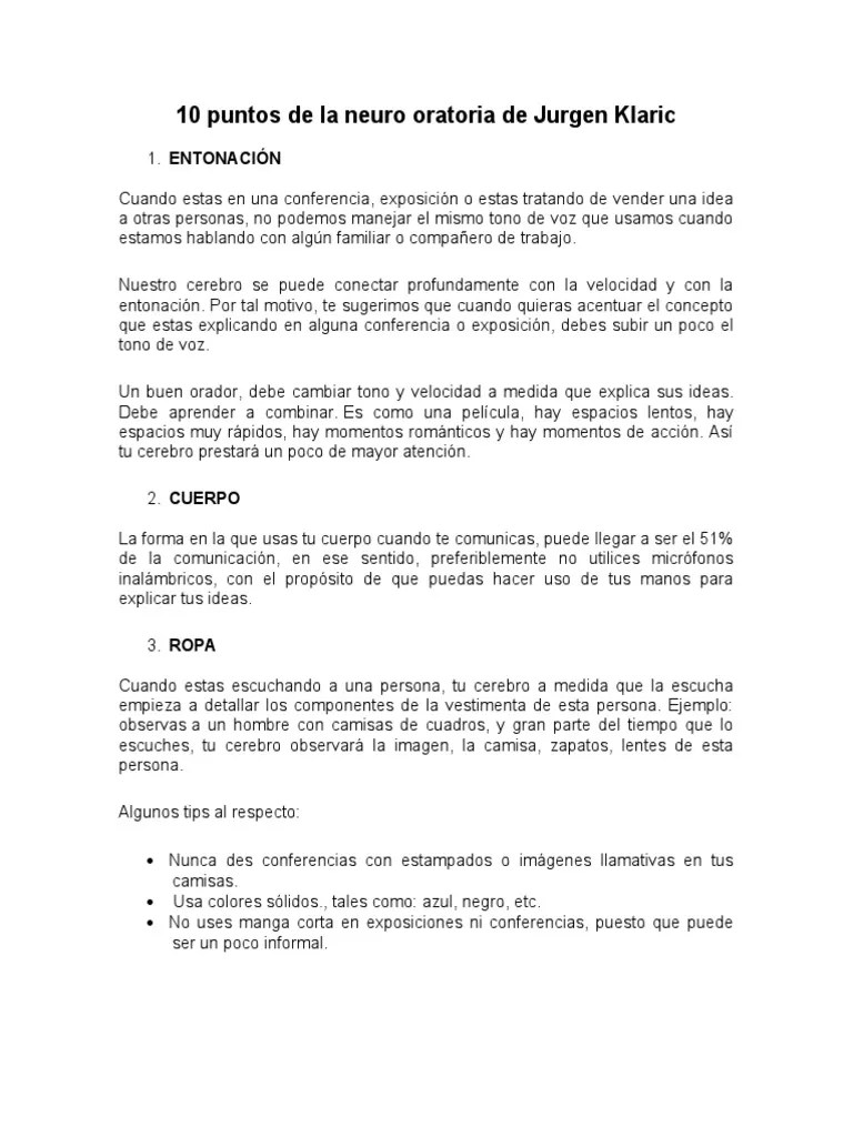 10 PRINCIPALES TÉCNICAS DE NEURO ORATORIA Por Jurgen 4 | PDF | Ropa