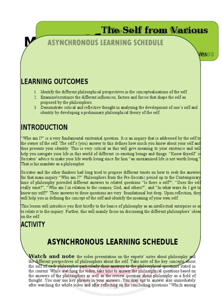 Module 1 LESSON 1 Philo Final | PDF | Mind | Self