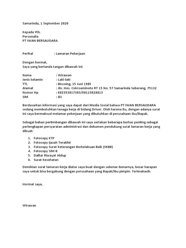 Contoh surat lamaran kerja sederhana · 1. Contoh Lamaran Kerja Sederhana Pdf