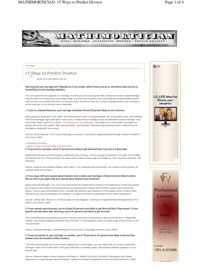 15 Ways To Predict Divorce: Thursday | PDF | Divorce | Cohabitation