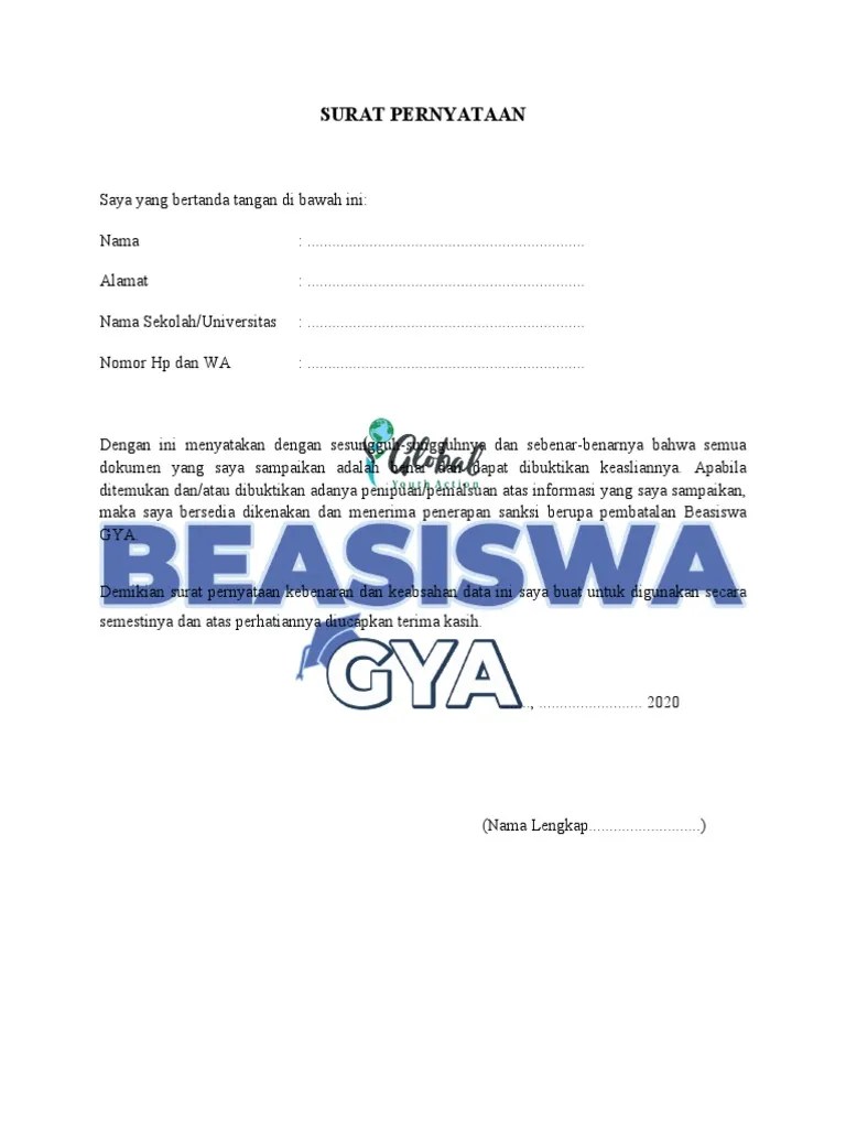 Surat Pernyataan Keabsahan Dokumen Beasiswa GYA | PDF