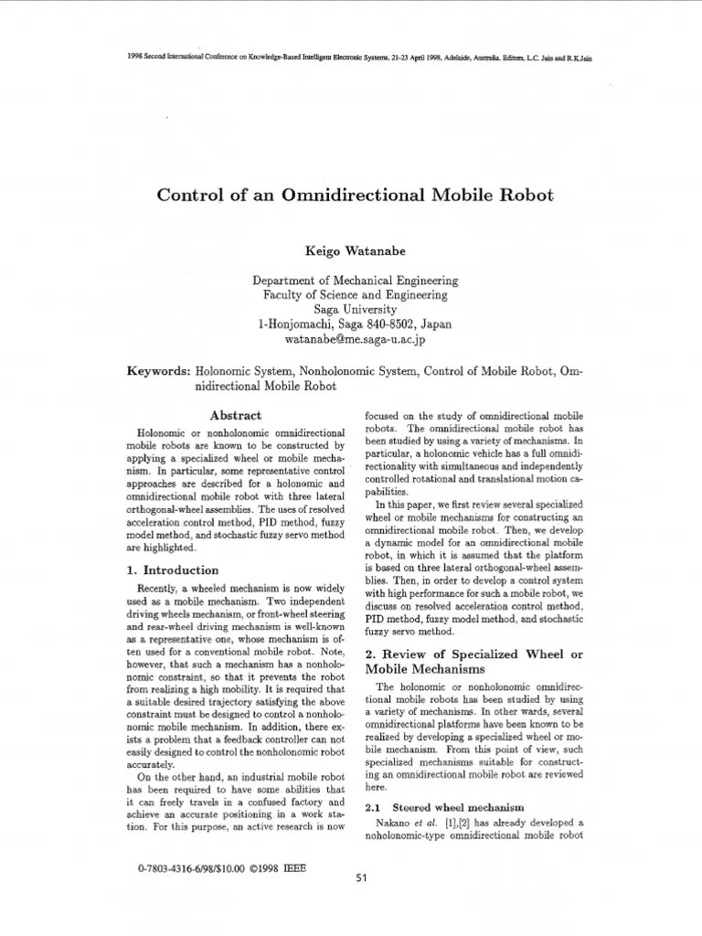 Control An Mnidirectional Mobile Robot: Keigo Watanabe | PDF | Rotation | Wheel