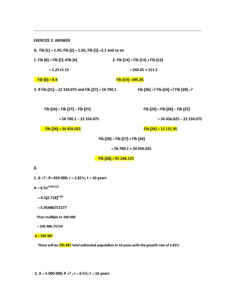 Solving Problems Involving Fibonacci Sequences, Population Growth, Exam ...