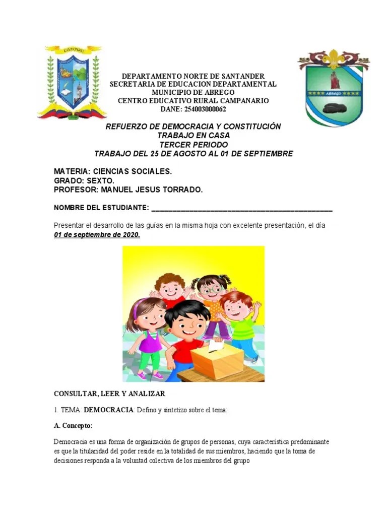Actividad De Refuerzo Democracia Grado 6 | PDF | Democracia | Ideologías Políticas