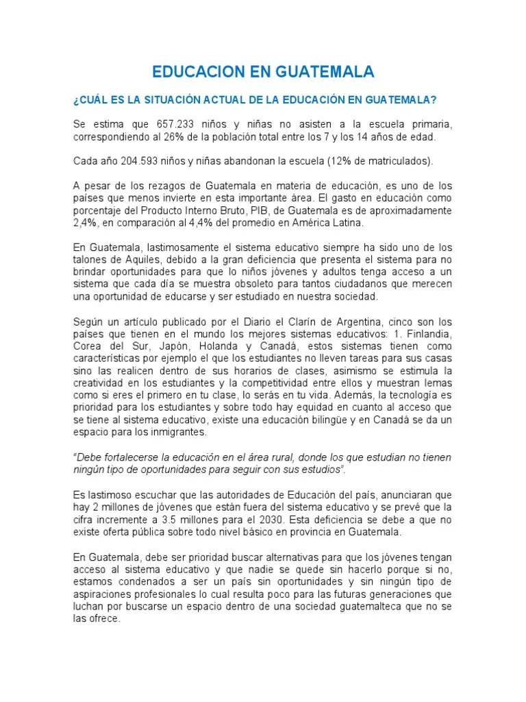 La Situación Actual De La Educación En Guatemala Y Los Desafíos Para Mejorar El Acceso Y La ...