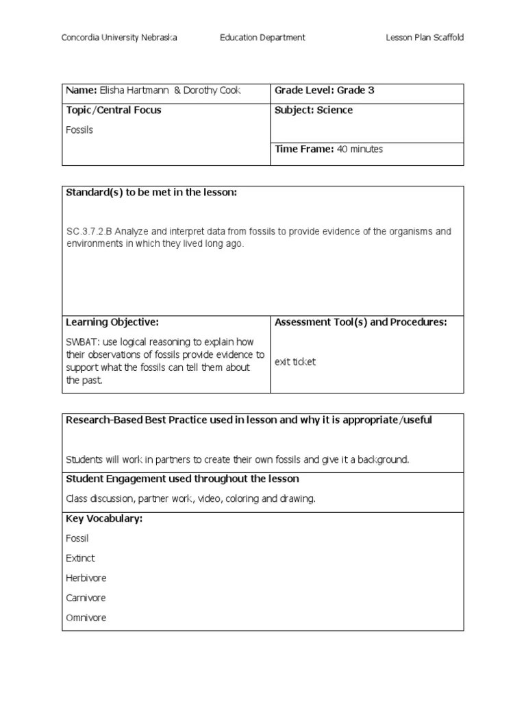 Lesson Plan Scaffold 201718 | PDF | Fossil | Lesson Plan