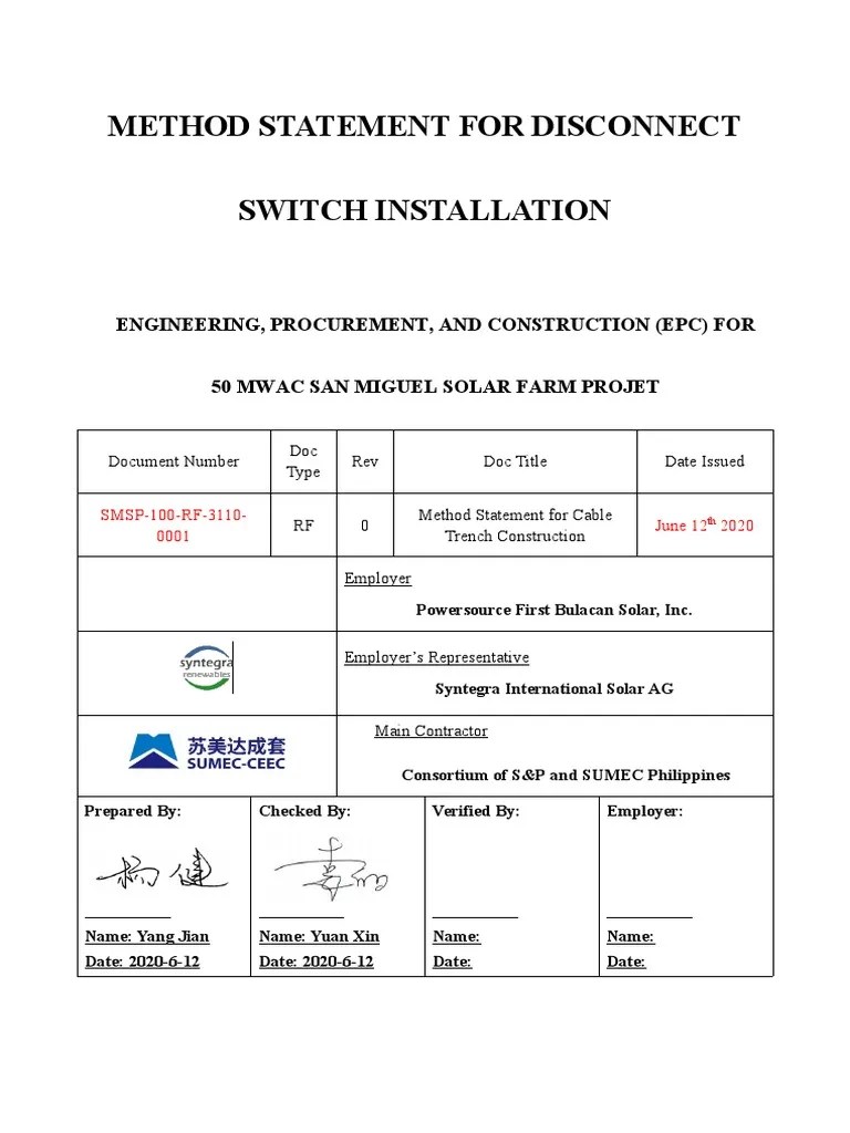 Method Statement For DS Installation Rev0 | PDF | Safety | Personal ...