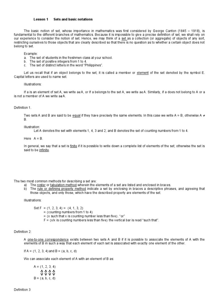 Sets And Notationbasic Math For Grade 7 | PDF | Set (Mathematics) | Mathematical Logic