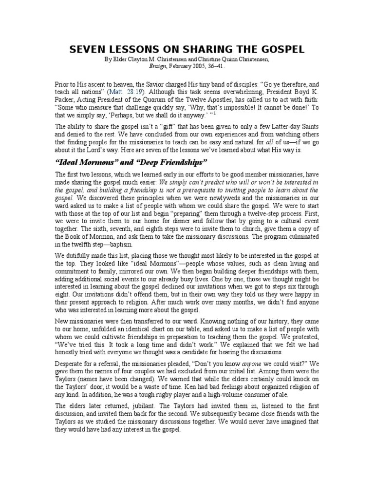 Seven Lessons On Sharing The Gospel | PDF | Missionary (Lds Church) | The Church Of Jesus Christ ...
