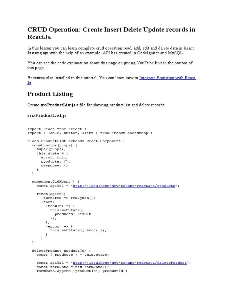 Crud Operation: Create Insert Delete Update Records In Reactjs | PDF ...