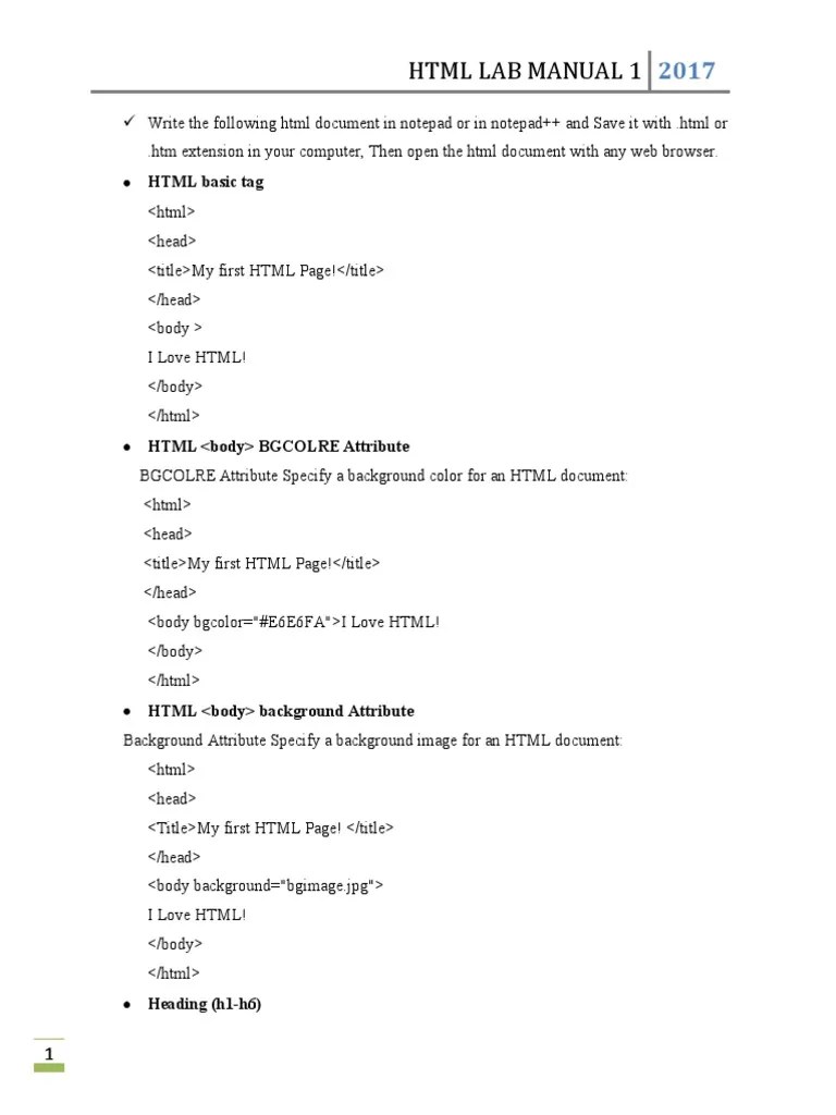HTML Lab Exercise1 | PDF | Html | Html Element