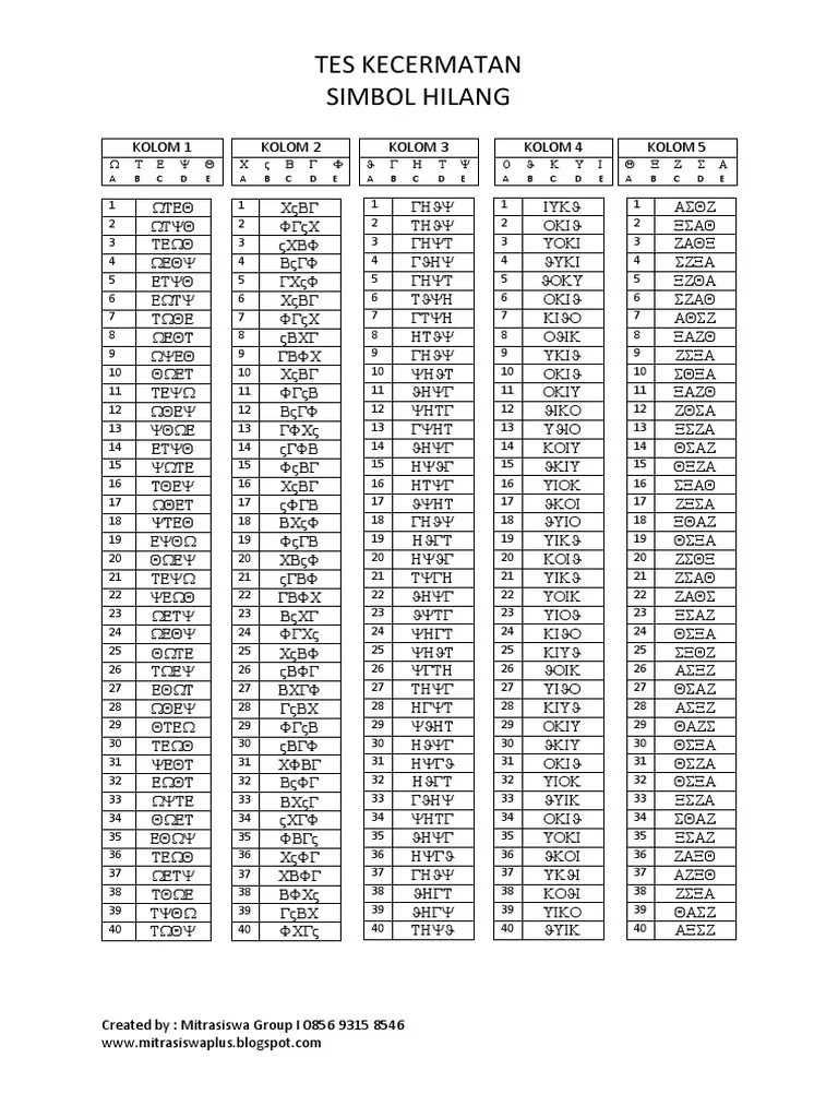 Soal angka hilang pdf, trik mengerjakan angka hilang, soal kecermatan huruf. Tes Kecermatan Simbol Hilang