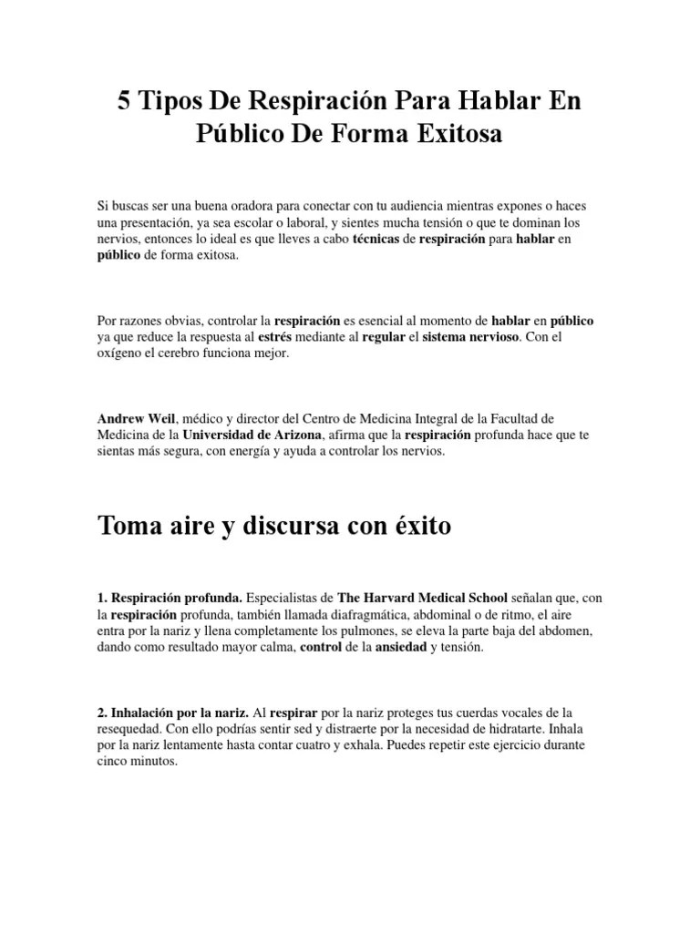 5 Tipos De Respiración Para Hablar En Público De Forma Exitosa | PDF ...