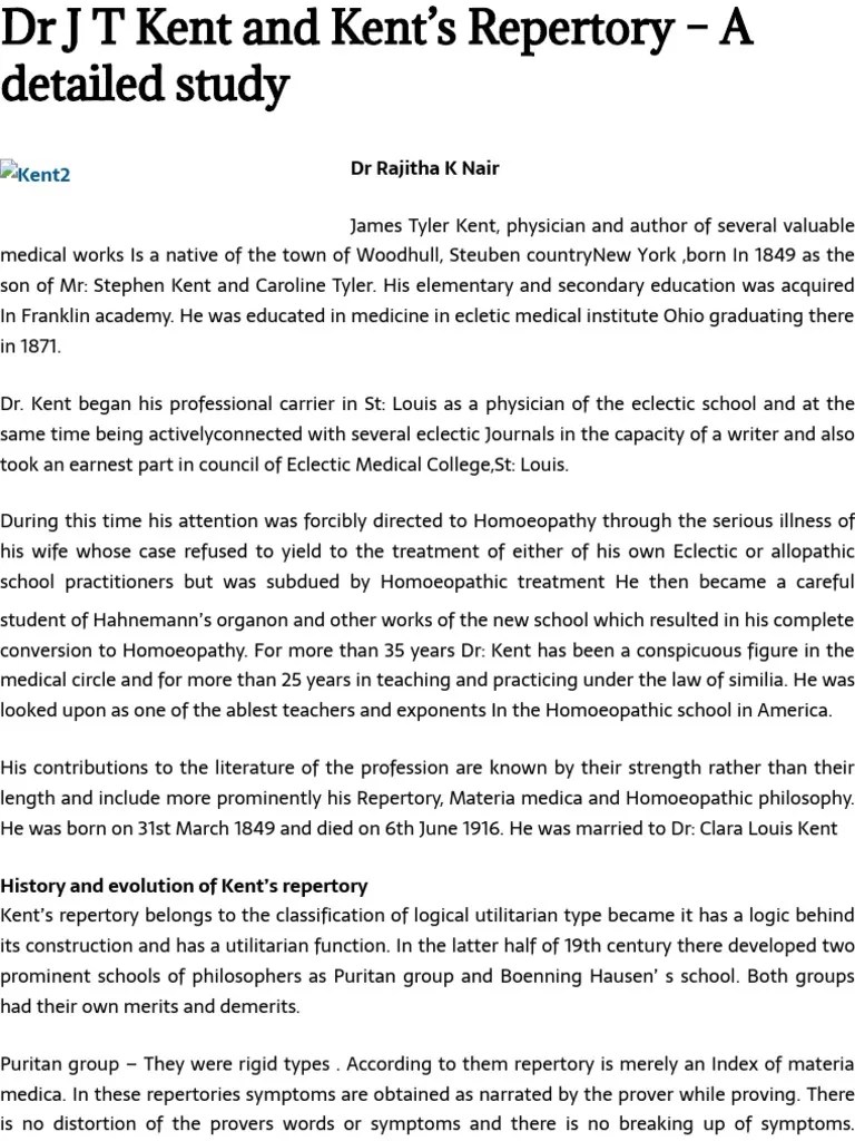 DR J T Kent And Kent's Repertory - A Detailed Study - Homeopathy Resource PDF | PDF | Medicine ...