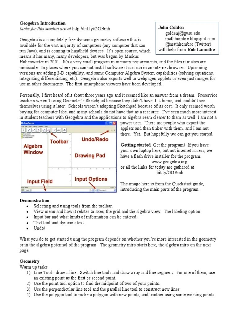 Geogebra Introduction | PDF | Equations | Circle