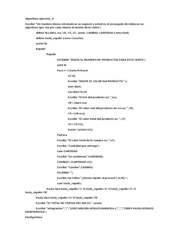 Algoritmo Ejercicio 3 | PDF
