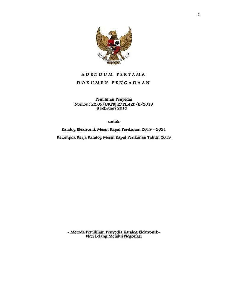 Adendum Pertama Dokumen Pemilihan Katalog Mesin 2019 PDF | PDF