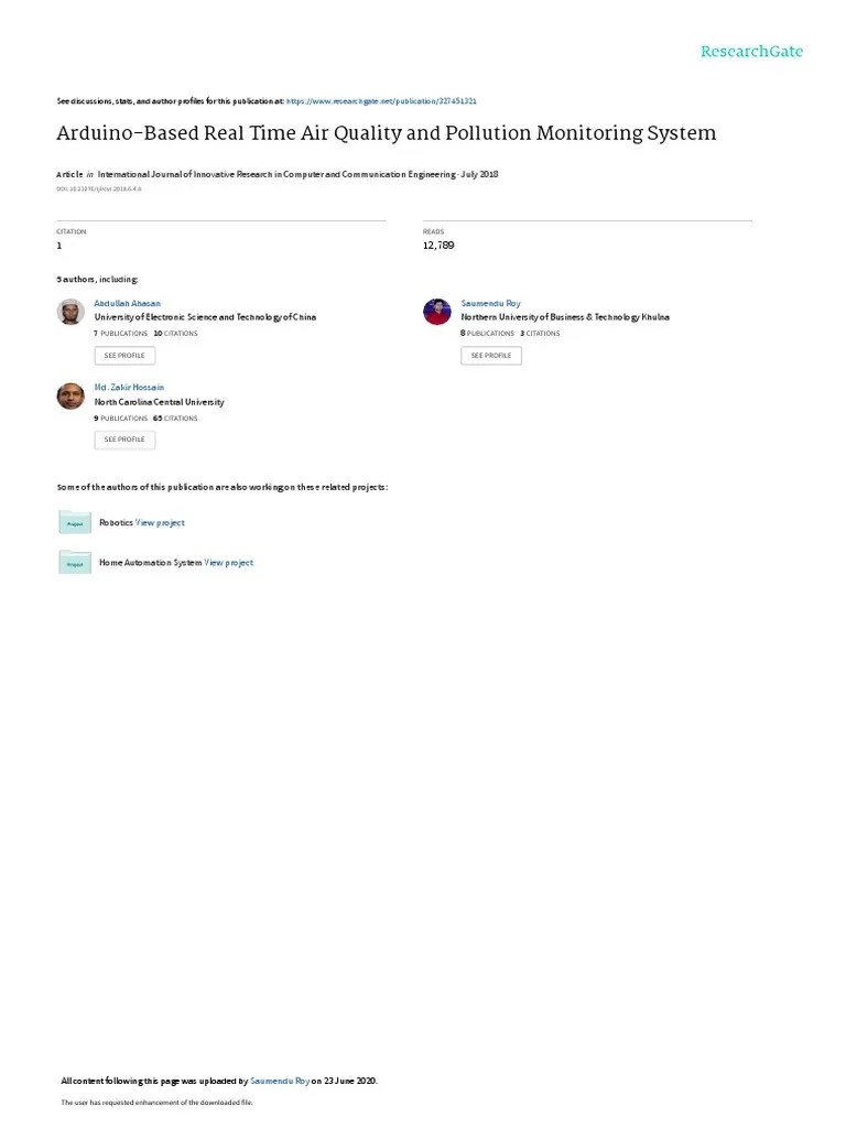 Arduino Based Setup For Air Quality Monitoring | PDF | Sensor | Air ...