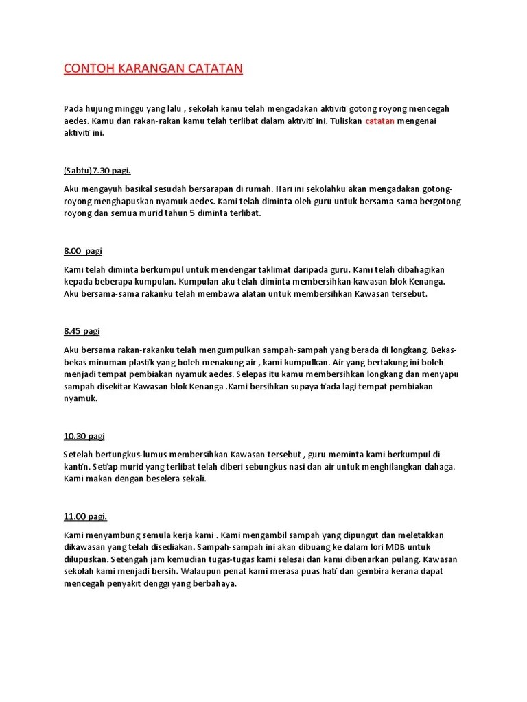 Aku dan rakan rakanku ditugaskan di kelas kami. Contoh Karangan Catatan Pdf