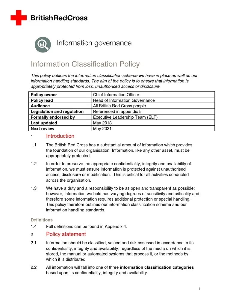 Information Classification Policy | Download Free PDF | Classified Information | Information ...