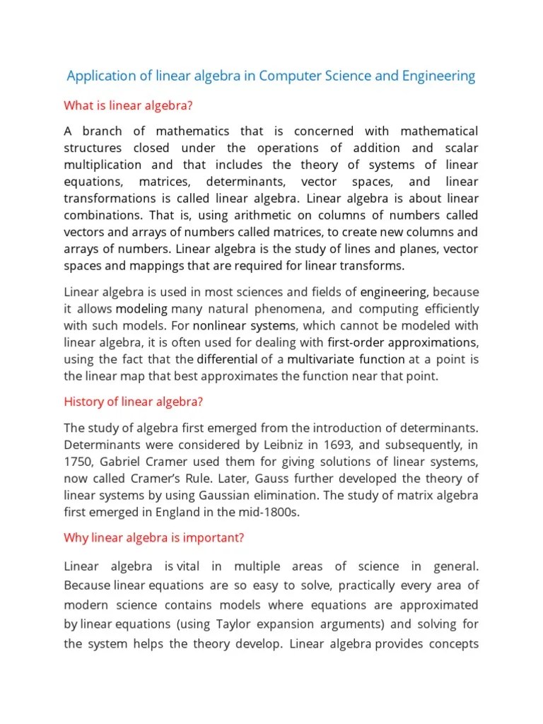 Application Of Linear Algebra In Computer Science And Engineering | PDF ...